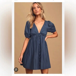 EUC Lulu's Deep Blue Puff Sleeve Dress